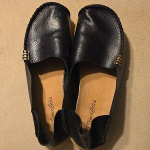 Venus Celia Black Leather Comfort Walking Loafers Size 10.5